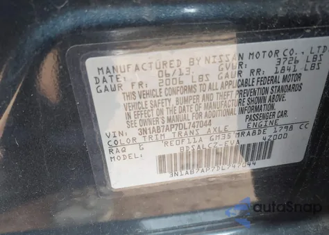 2013 Nissan Sentra S from USA, damaged, VIN 3N1AB7AP7DL747044